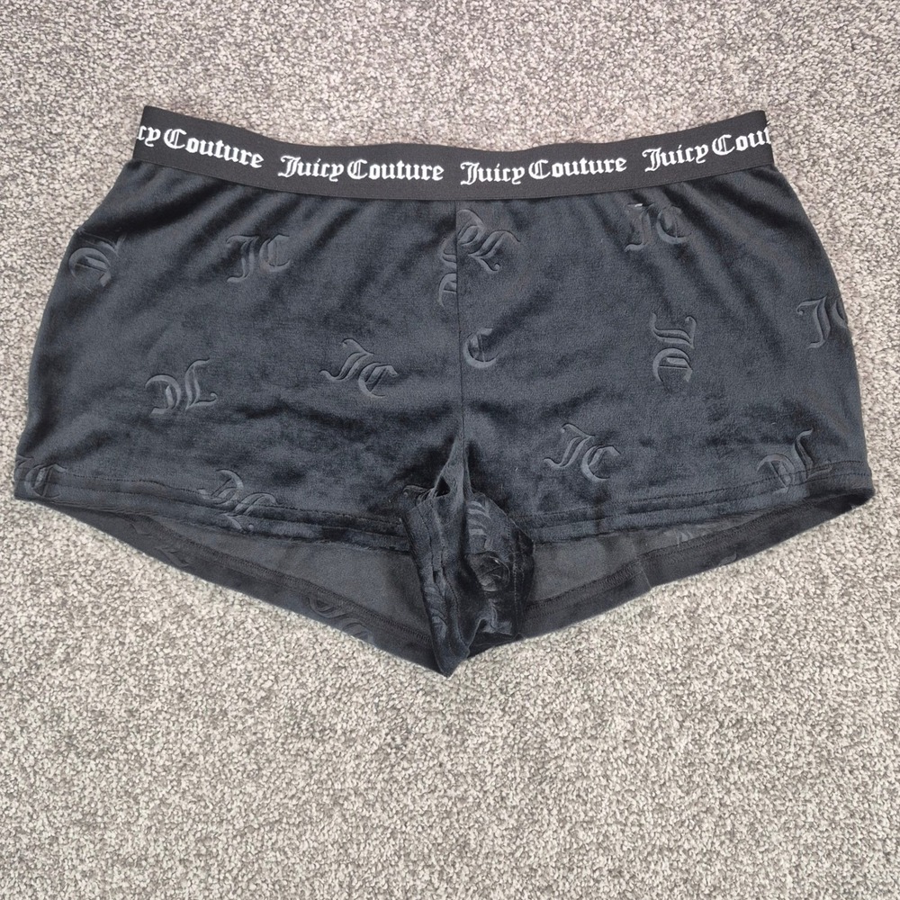 Juicy Couture Sleepwear Shorts Womens Large Black Velour Monogram Logo